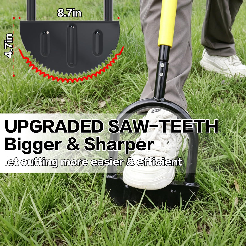 BCJCLTS 43-Inch Edger Lawn Tool, Heavy Duty Lawn Edger, Half Moon Steel Saw-Tooth Blade with Wide Footplate & Ergonomic T-Grip Handle, Manual Border Grass Edger for Lawn, Sidewalk & Garden Landscaping