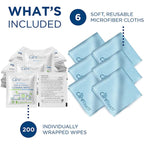 Care Touch Lens Cleaning Wipes with Microfiber Cloths - 200 Lens Wipes for Eyeglasses & 6 Microfiber Cloths - Glasses, Camera Lenses, Screens, Eye Glasses Cleaner for Cleaning Eyeglasses