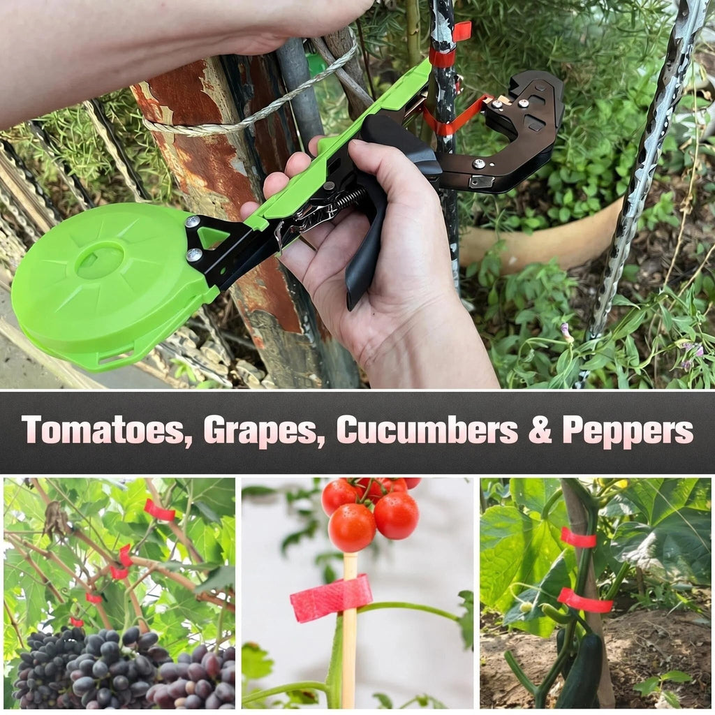 FUNTECK Easy & Fast Plant Tying Machine for Tomatoes, Grapes, Cucumbers - Professional Tying Tool Saves Labor with Spare Tapes and Staples, Green/Black
