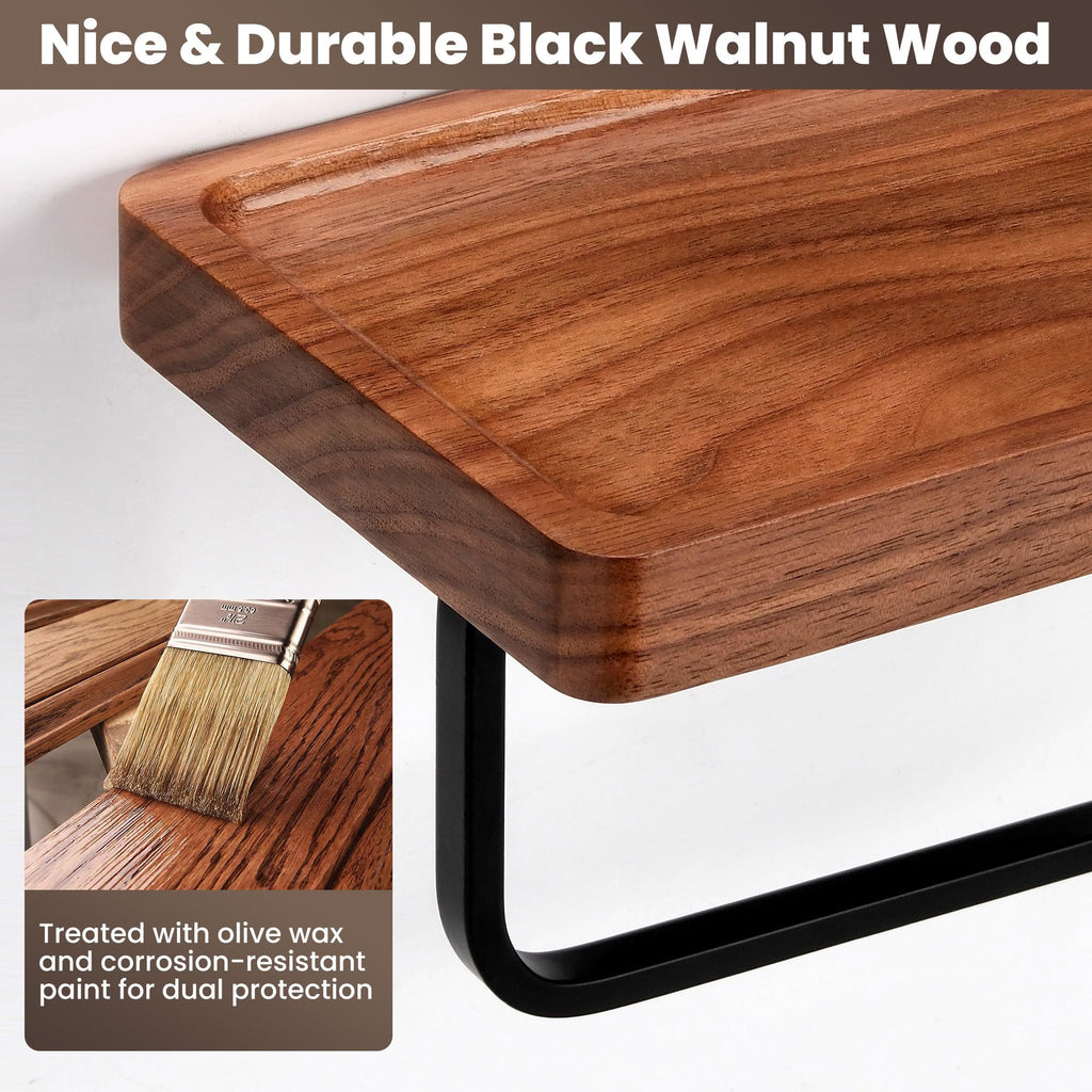 TOKCKYBL Toilet Paper Holder Walnut Wood Shelf - Wall Mount & Self-Adhesive