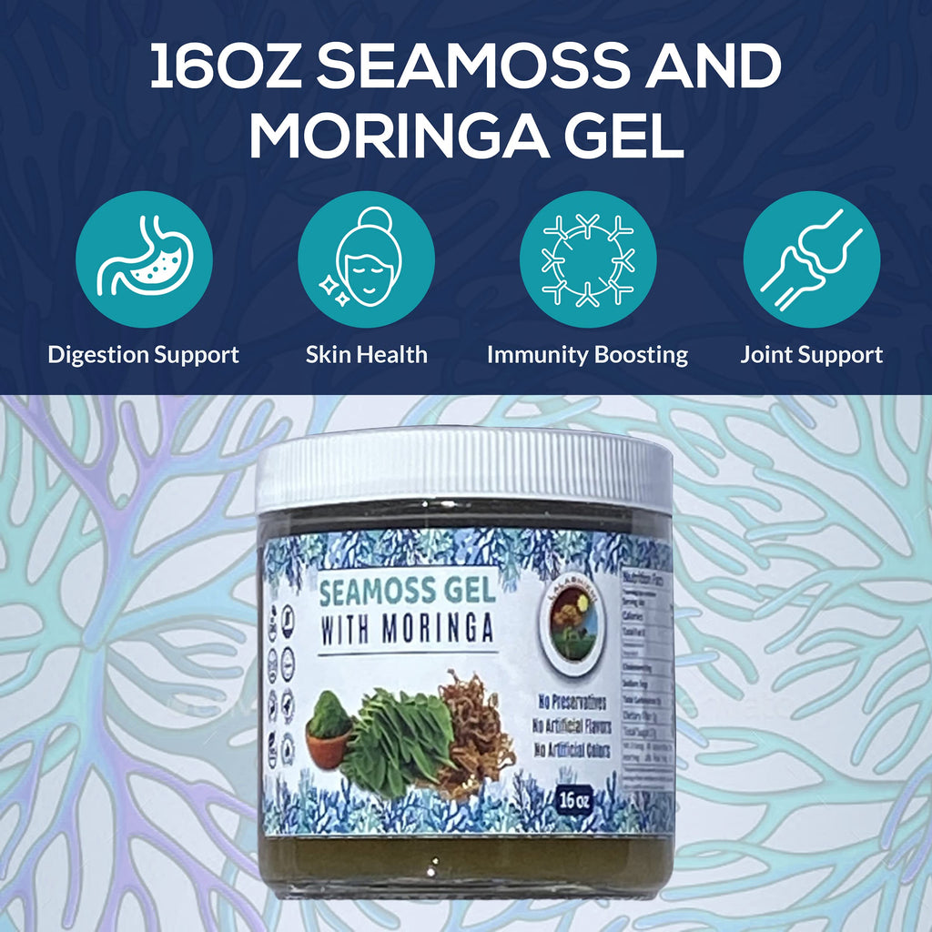 Sea Moss Gel with Moringa and Cinnamon - Organic Sea Moss Gel for Skin and Nail Health, Immune System Support, and Enhanced Energy Level - Essential Vitamin and Mineral Rich Formulation - 16oz.