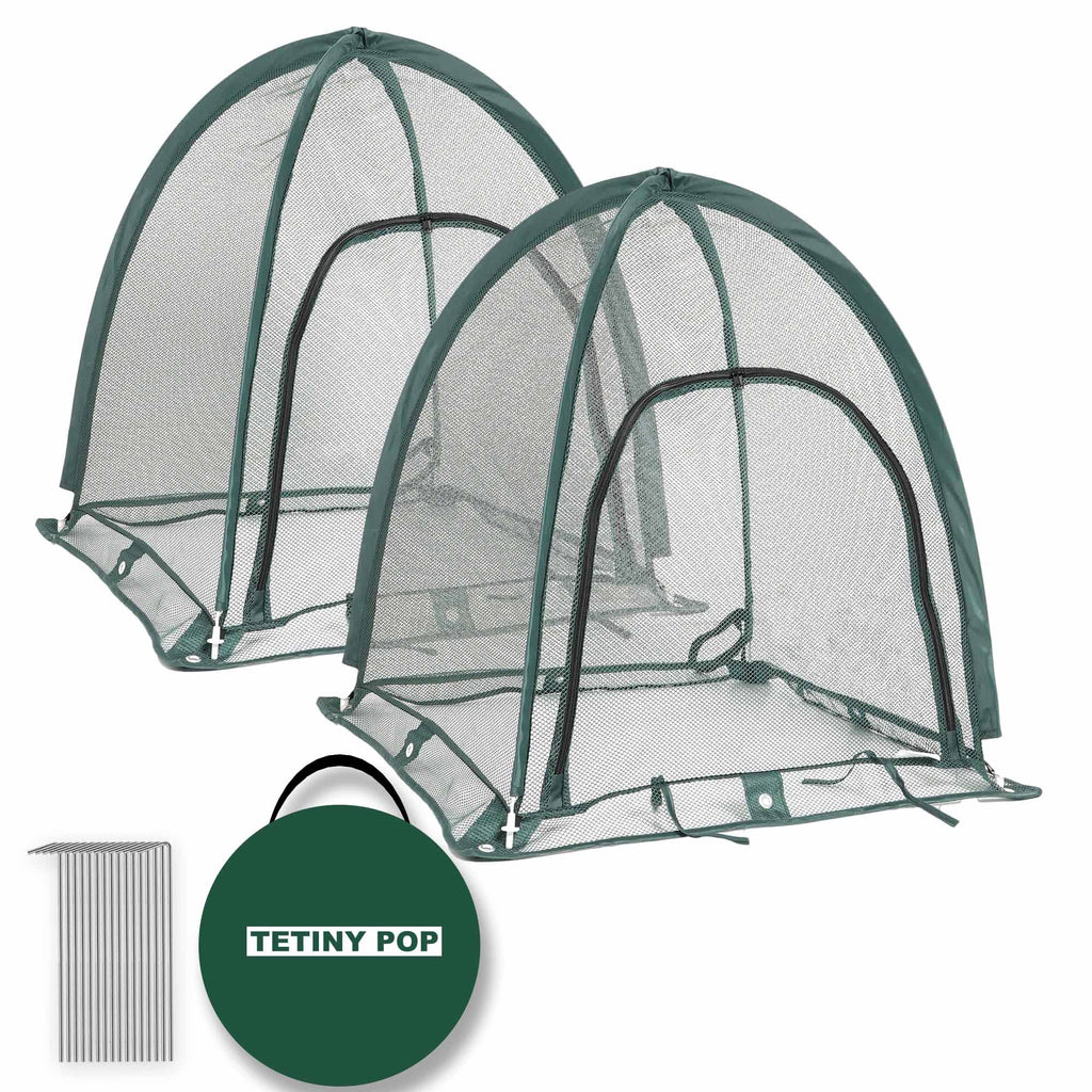 2pcs Quick Set up Pop up Garden Netting 28”x28”x32”Portable Plant Cover Net ,Locusts,Birds,Small Animal Garden Fruit and Flower Cages Portable Carry Bag with 16 Stakes