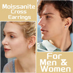 Moissanite Cross Earrings for Men Women, 0.5 Carats 18k Gold Plated Sterling Silver Cross Stud Eearrings D Color VVSI Moissanite Stud Earrings Crucifix Jewelry (Silver)