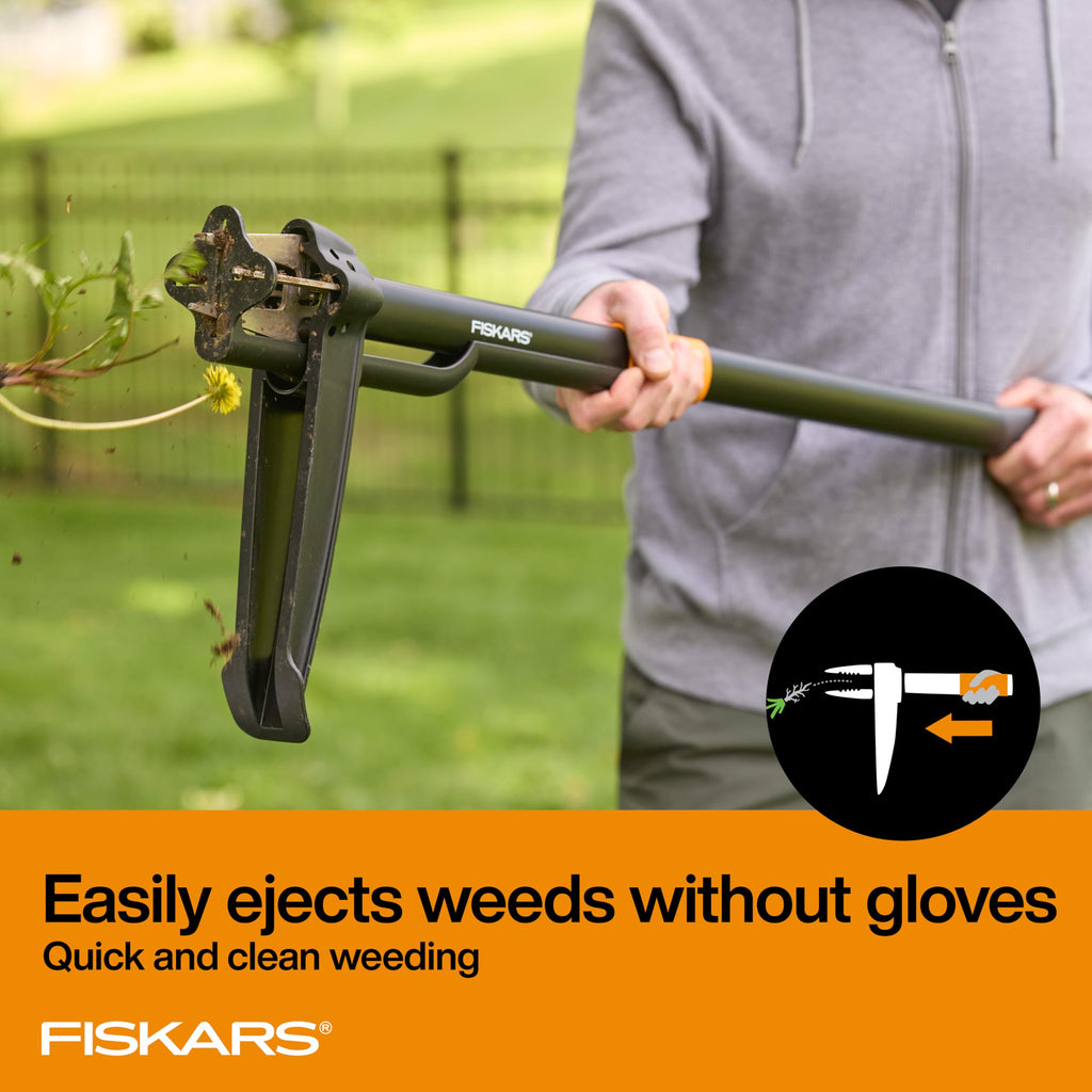 Fiskars Deluxe Stand-Up Weed Puller Tool, 4 Serrated Stainless Steel Claws