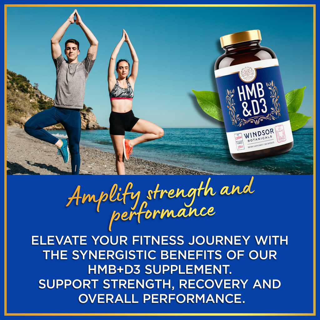 HMB and Vitamin D3 Supplement - Muscle Growth, Strength, Performance and Recovery Support - B-Hydroxy B-Methylbutyrate, D3 Plus Calcium, 1,000 MG HMB Supplements - 180 Days, 360 Capsules