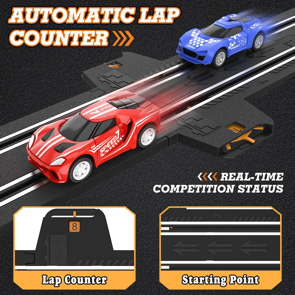 Slot Car Race Track Sets with 4 High-Speed Racing Car, Battery or Electric Race Car Track for Boys and Kids, Dual Racing Game Lap Counter Circular Overpass Track, Gifts Toys for Boys Kids Age 6 7 8-12
