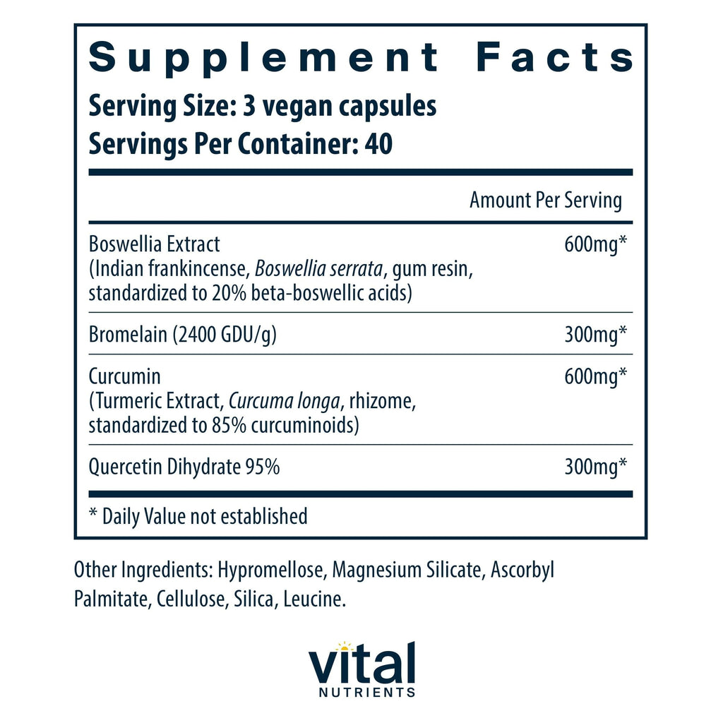 Vital Nutrients BCQ - Vegan Boswellia, Bromelain, Curcumin & Quercetin Supplement - Joint Support Supplement - Supports Sinus & Digestive Health - Gluten, Dairy, Soy Free - 120 Capsules