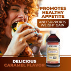 Apetigen Appetite Stimulant for Kids & Adults – Vitamin B-Complex with L-Lysine Liquid – Sugar Free Weight Gain Supplement for Picky Eaters – Caramel Flavor, 16oz