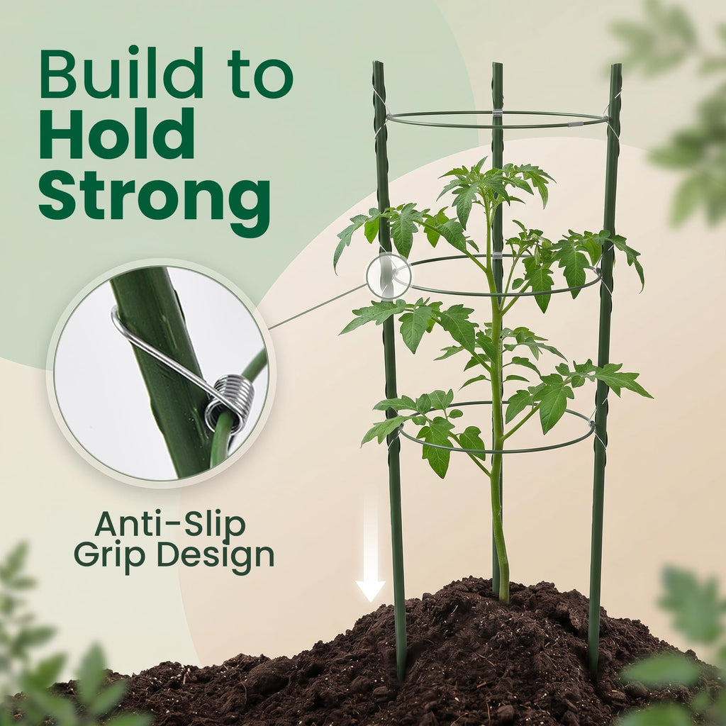 Oriva 4 Pack Round Tomato Cages for Garden,18 inches Small Metal Tomato Cages with Adjustable Rings,Tomato Trellis and Plant Support for Raised Garden Beds, Pots and Climbing Vegetables