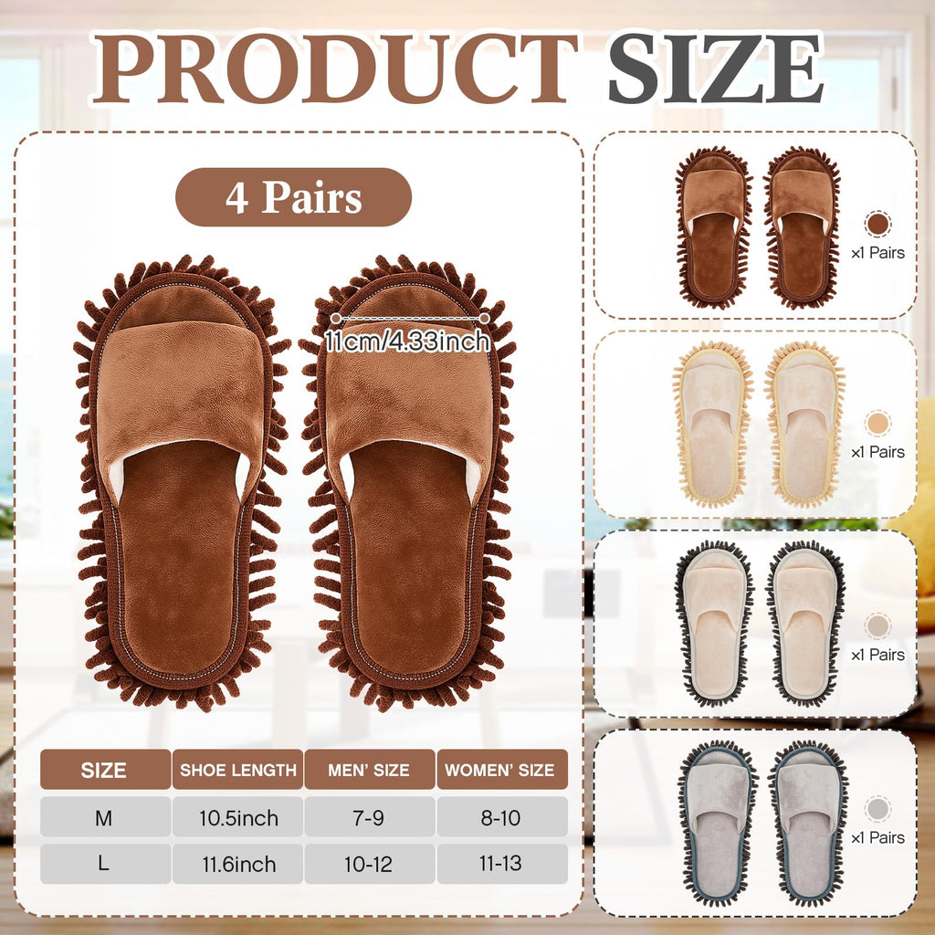 Jecery 4 Pair Washable Microfiber Mop Slippers Detachable Dusting Shoes for Floor Cleaning, Office & Home Use Suitable for Women & Men(Blue,Beige,Brown, White,M Size)