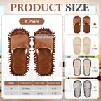 Jecery 4 Pair Washable Microfiber Mop Slippers Detachable Dusting Shoes for Floor Cleaning, Office & Home Use Suitable for Women & Men(Blue,Beige,Brown, White,M Size)