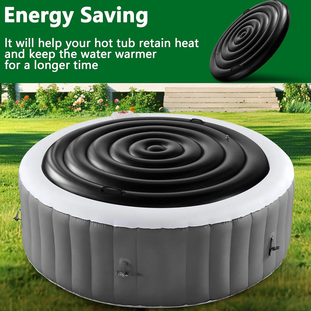 Tlswshsy 5.4 Ft Inflatable Hot Tub Cover- Energy Saving lid for Round Hot Tub- Foldable Protective Rain Overflow Cover for Outdoor Inflatable Hot Tubs (Black)