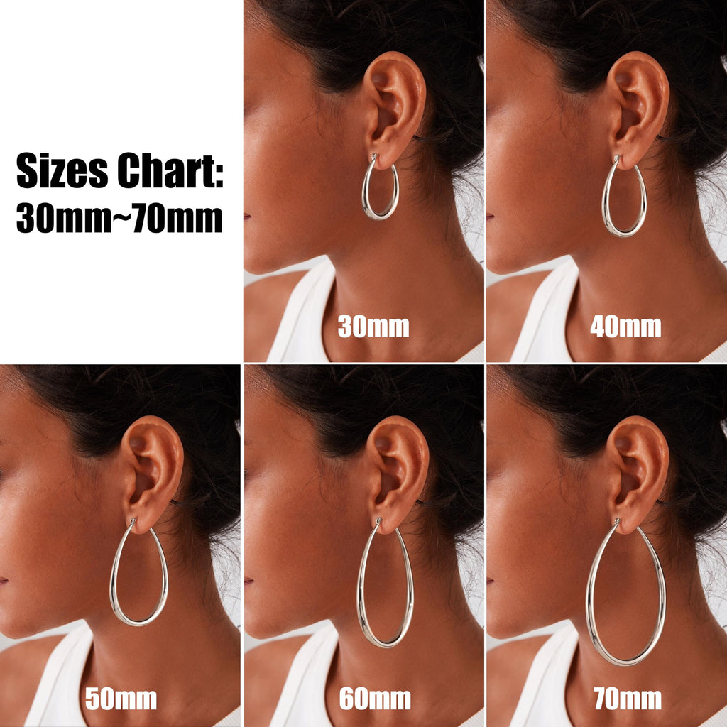 Gacimy Silver Chunky Hoop Earrings for Women, 14K White Gold Plated Oval Hoop Medium Silver Earrings with 925 Sterling Silver Post