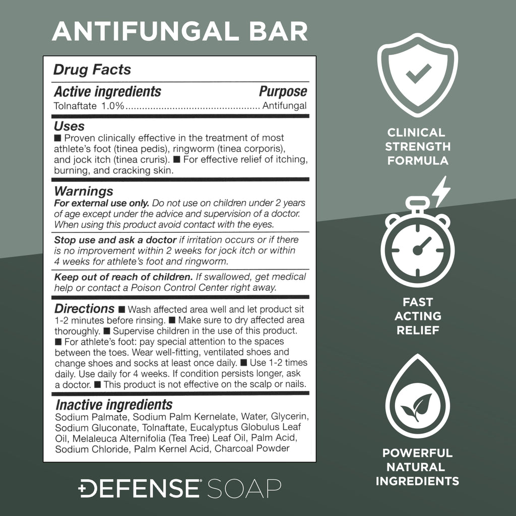 Defense Antifungal Bar Soap | Jock Itch, Ringworm, Athlete's Foot, Skin Fungus | Medicated Anti Fungal Treatment (One Bar, No Case)