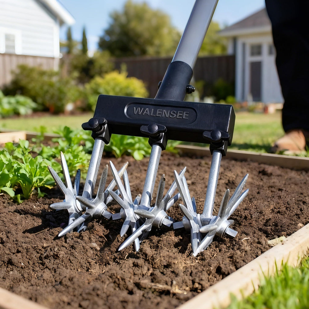 Walensee Rotary Cultivator, Hand Tiller for Soil Mixing or Reseeding