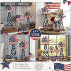 Tandefio 2 Pcs 11.8 Inch Metal Patriotic Farmhouse Windmill Tabletop Decor