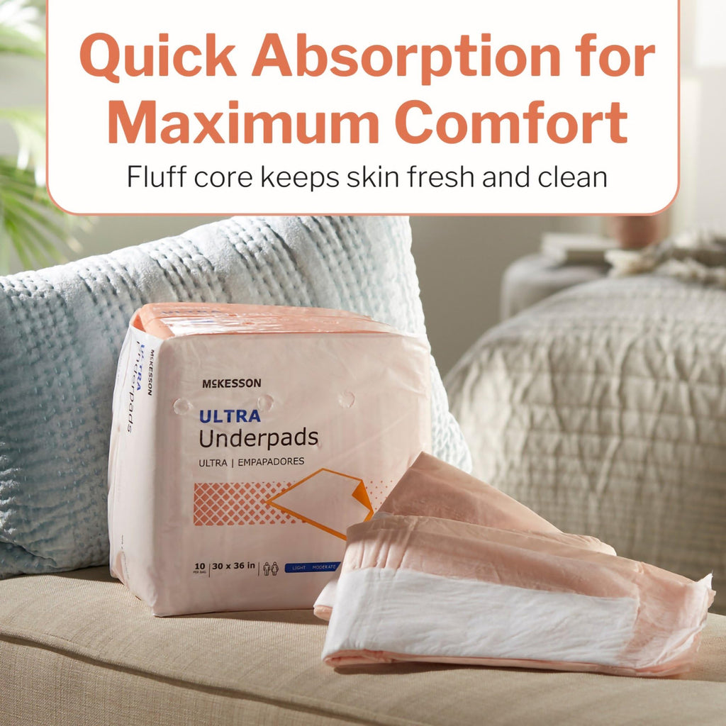 McKesson Underpads Disposable Bed Pads 30" x 36" [60 Count], Heavy Absorbency, Ultra Incontinence Chux Pads for Adults, Elderly, and Baby, Pee Pads
