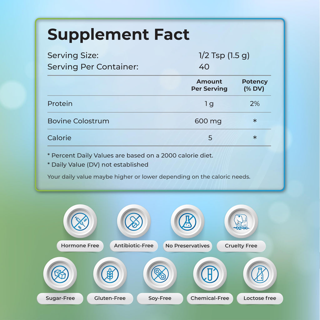 WELLNESS EXTRACT Bovine Colostrum Powder with Lactoferrin, Grass-Fed Organic Colostrum Supplement for Gut Health, Immune Support & Muscle Recovery, Rich in IgG & IGA, Unflavored, 2.1oz