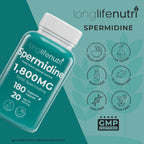 LongLifeNutri Spermidine 20mg, Supports Cellular Health & Brain Function - 180 Count, 2 Serving Size, Vegan Capsules, Wheat Germ Extract, Naturally Support Wellness, Lab Tested, Crafted in USA