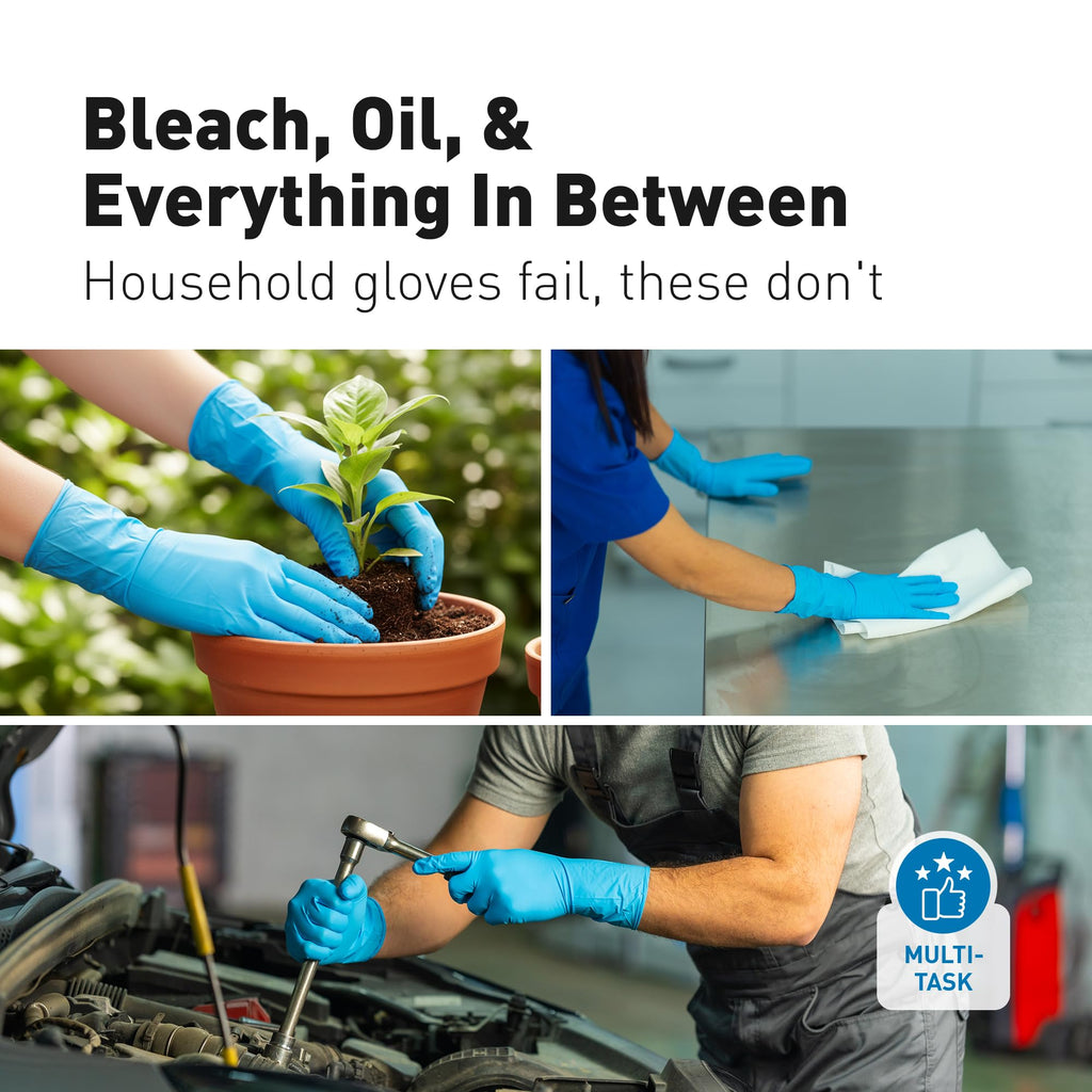 Raxwell Nitrile Dishwashing Gloves - Waterproof Gloves - Heavy Duty Dishwashing Protection - Extended Cuff Long Rubber Hand Cover - Small, Blue, 50 Count