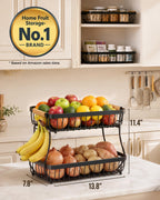 Sevenblue 2-Tier Fruit Basket with Banana Hangers, Detachable Metal Bowl