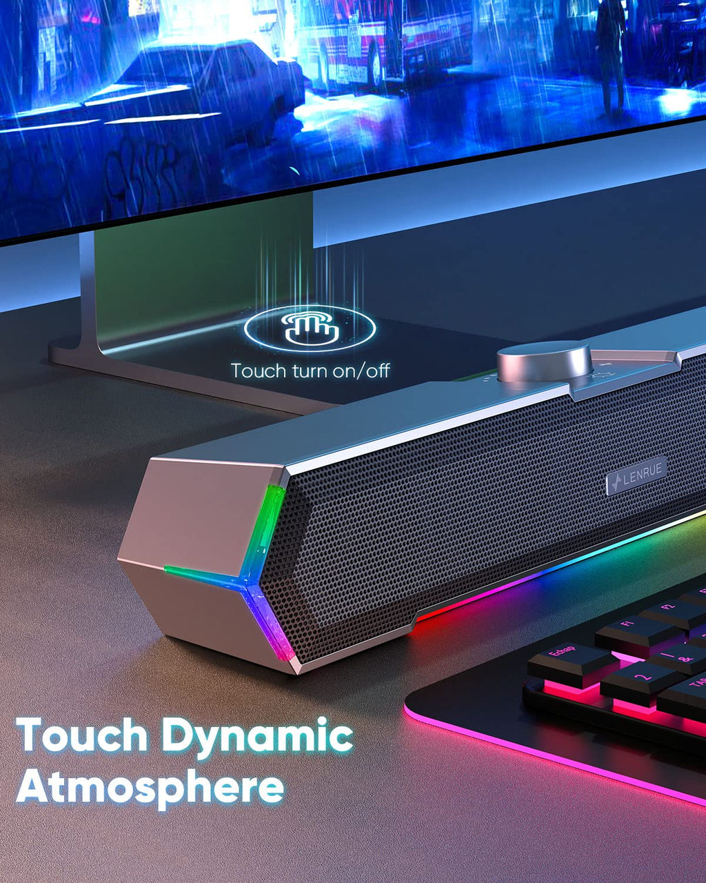 LENRUE G11 Computer Speakers for Desktop, Touch Lights PC Speakers with Surge Clear Sound, USB C/USB Powered, AUX Audio for Computer Desktop PC Laptop Desk