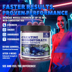GlucoBio Creatine Monohydrate Gummies (5g) – Pre-Workout Energy & Muscle Growth Support for Men & Women | Blueberry Electrolyte Gummies (135 Count)
