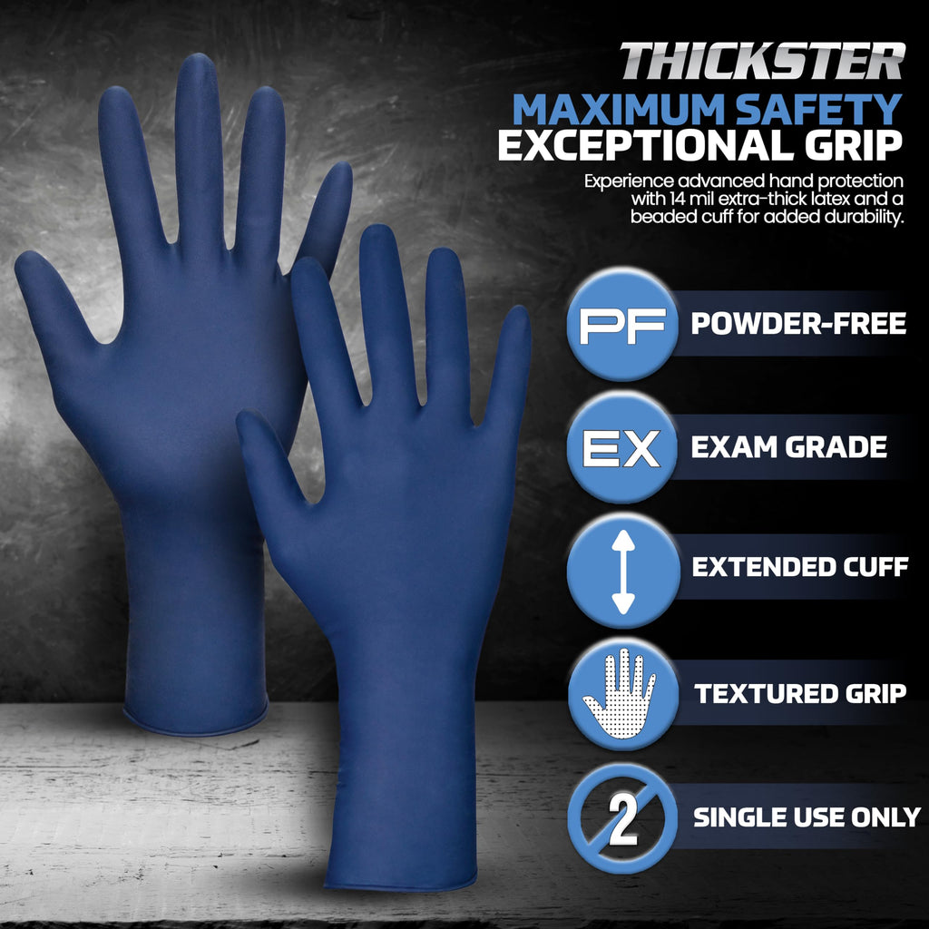 SAS Safety 6604-20 Thickster Powder Free Exam Grade Disposable Latex 14 Mil Gloves, Extra Large, 50 Gloves by Weight