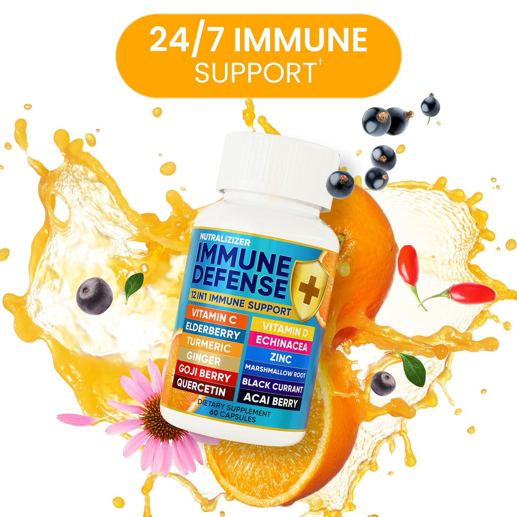 12 in 1 Immune Defense Vitamins - Immune Support Supplement w/VIT D3, Vitamin С, Zinс, Echinacea, Elderberry, Ginger &More - Natural Immunity System Booster - Immune & Muscle Health 120cs