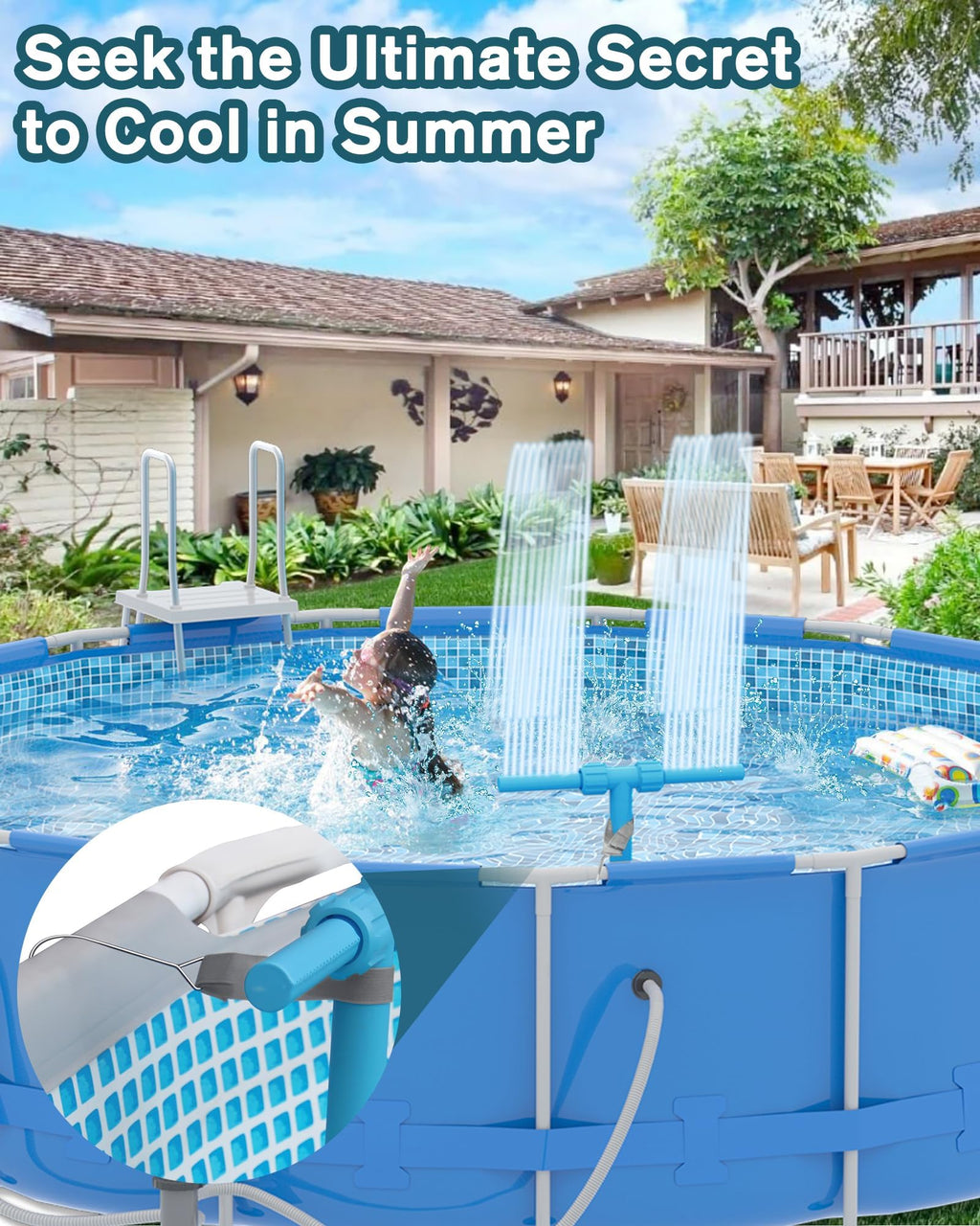 Pool Fountain, 2-in-1 Water Fountains with 360° Adjustable Dual Spray Retractable Height High-Pressure Waterfall Sprinkler for Above Ground/Inground Pool Accessories, Swimming Pool Spa Cooling, Blue