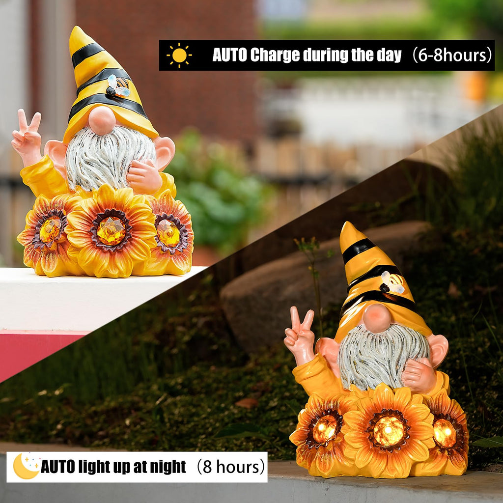 Joint Honglin Garden Funny Gnome Statue with Crystal Sunflower Lights