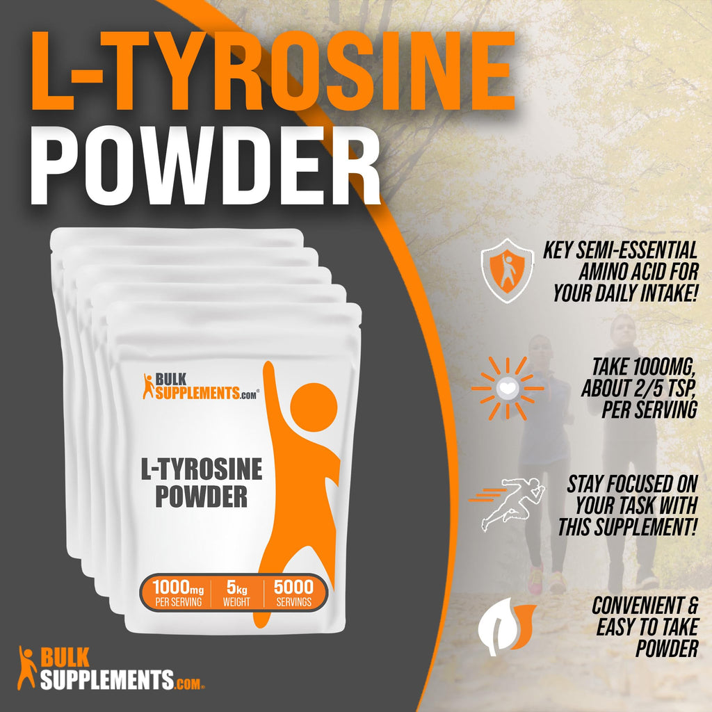 BulkSupplements.com L-Tyrosine Powder - Sports Nutrition, Amino Acid Supplement - Unflavored & Gluten Free, 500mg per Serving, 5kg (11 lbs) (Pack of 5)