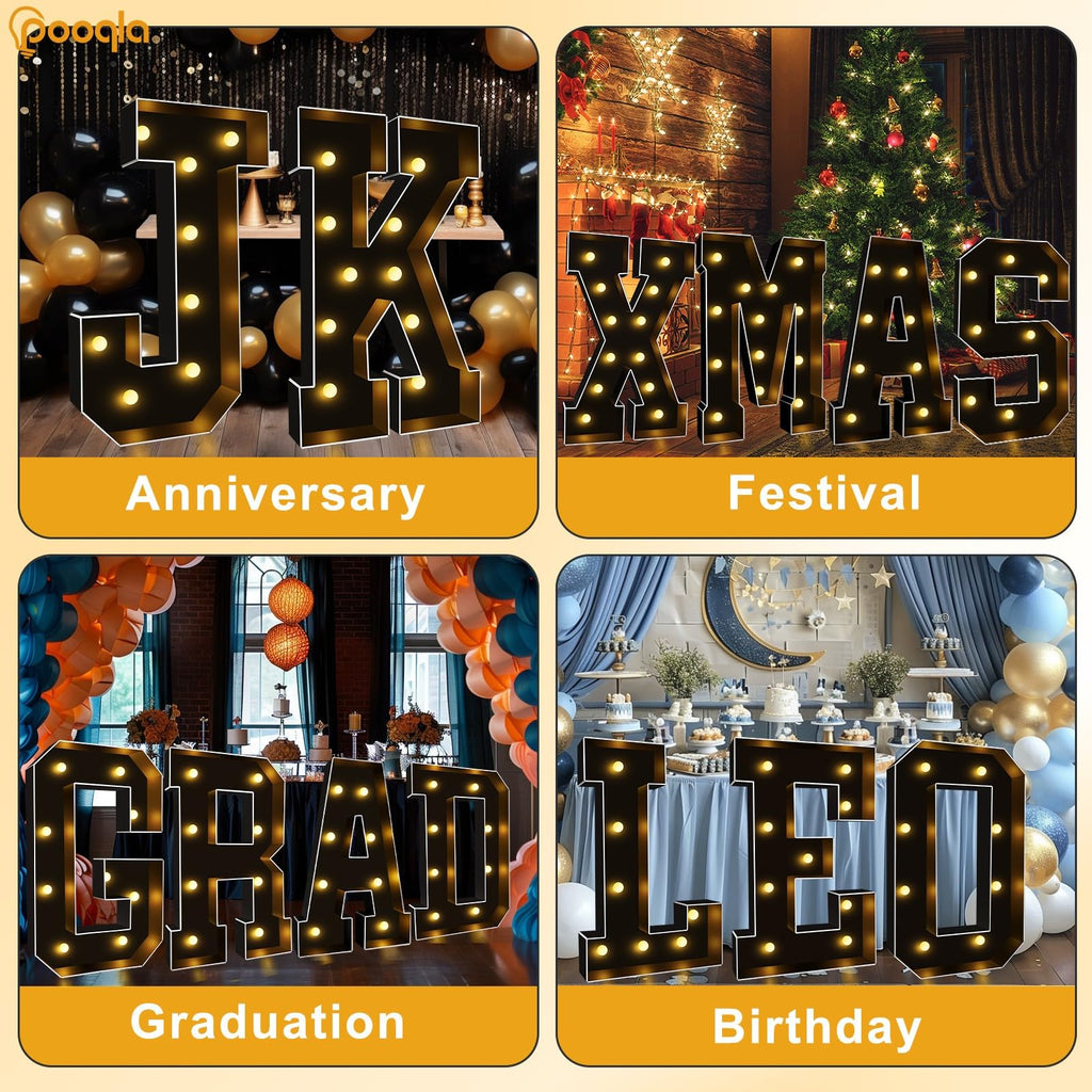 Pooqla 3FT Marquee Light Up Letters, Black LED Party Decor Large Marquee Letters 3 Feet Tall, Giant Mosaic Letter for Birthday Graduation Anniversary Wedding Decoration, Letter G