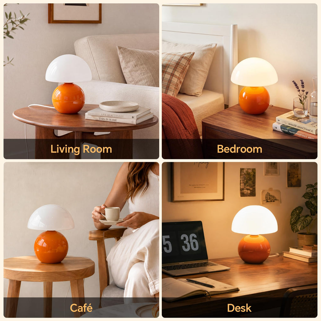 Dawnwake Mushroom Lamp Table Lamp for Bedroom,Desk Bedside Small Lamps for Living Room Night Stands,Mushroom Decor Cute Mini Modern Mid Century Lamps,Unique Aesthetic Home Living Room Decor(Orange)