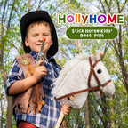 HollyHOME Stick Horse Plush Handcrafted Hobby Horse on a Stick with Wood Wheels Real Pony Neighing and Galloping Sounds for Kids Toddlers White 36 Inches(AA Batteries Required)