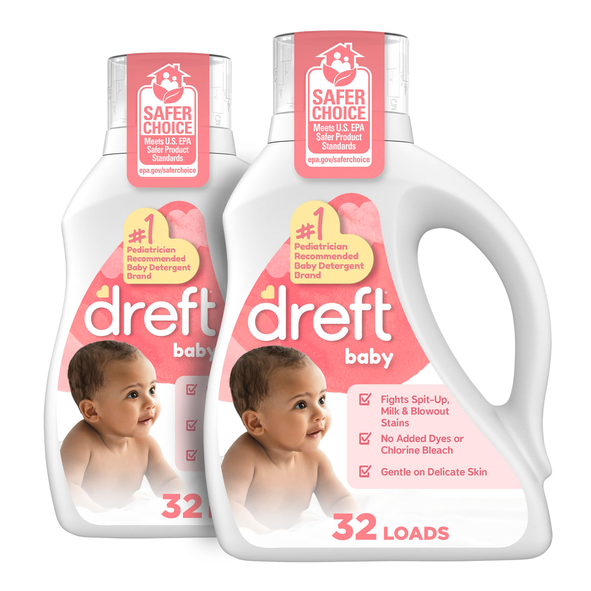 Dreft Baby Liquid Laundry Detergent, Gentle on Sensitive Skin Laundry Soap, 42 fl oz, 32 Loads, Pack of 2 (Packaging May Vary)