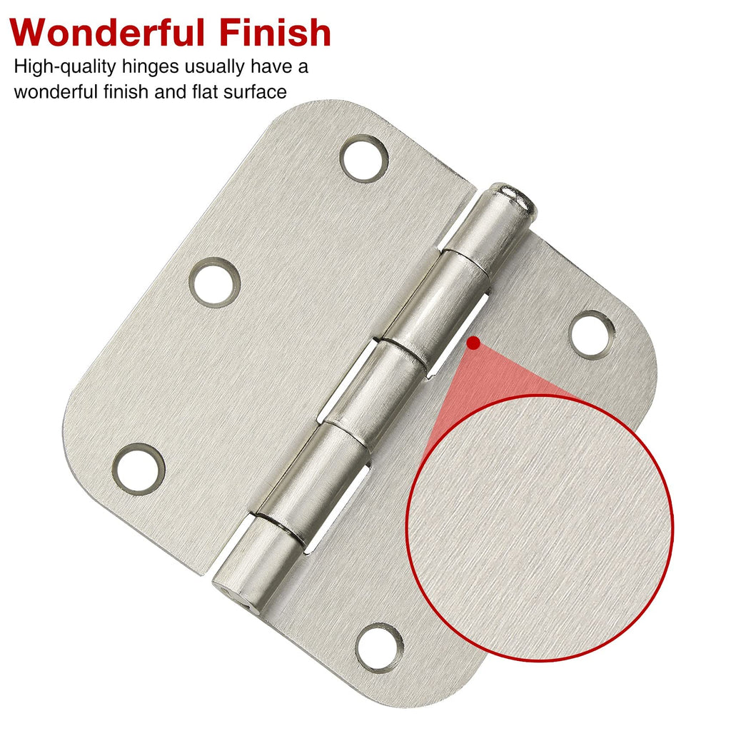48 Pack Interior Door Hinges Brushed Nickel 3.5 Inch x 3 1/2" Rounded 5/8" Radius 3 ½"Satin Iron Bifold Residential Hinge for French Style Slab Single/Double Doors Hardware Kit Living/Bed Room