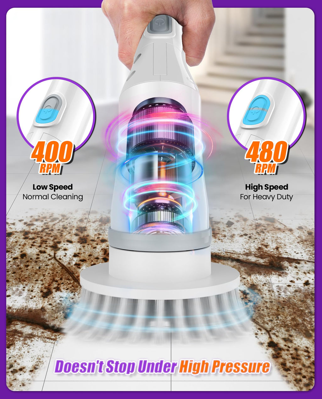 NBONEBS Electric Spin Scrubber, Cordless Shower Scrubber Rotary Floor Brushes & Pad Drivers with 6 Brush Heads - 2H Dual Speed, IPX7 Waterproof Extension Handle for Bathroom Tile Car Cleaning
