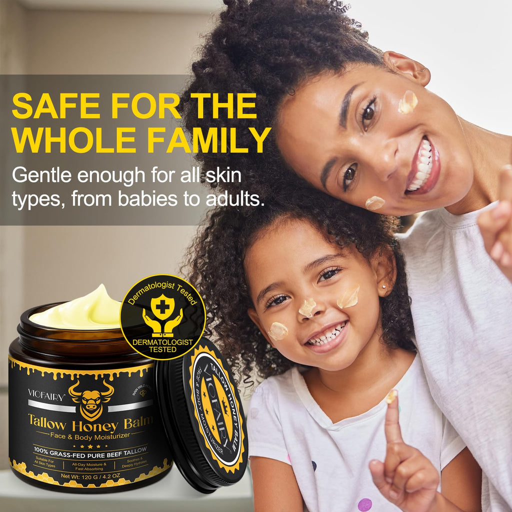 Beef Tallow for Skin, Whipped Tallow Honey Balm for Face -Grass Fed Beef Tallow & Raw Wild Honey - Organic Moisturizer for Soft, Smooth Skin- Light Scent, Moisturizing Natural Formula, 4.2 Oz