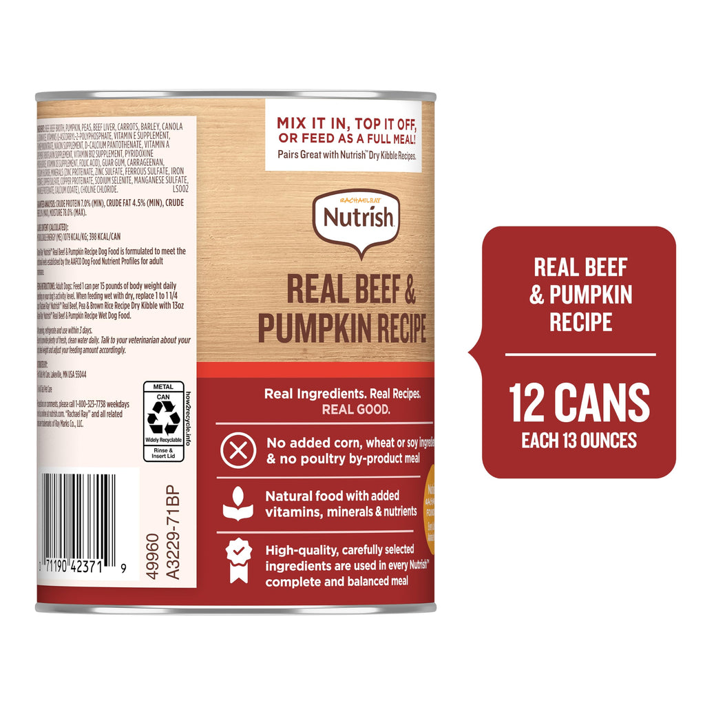 Nutrish Beef Paté Wet Dog Food, 13 oz. Can, 12 Pack (Rachael Ray)