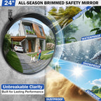 Narremcoy New 24 Inch Acrylic Convex Mirror with Rain-shield - Adjustable Wide Angle View Traffic Mirror Indoor Outdoor, Wall Mounting Blind Spot for Garage Warehouse, School, Store Safety and Office