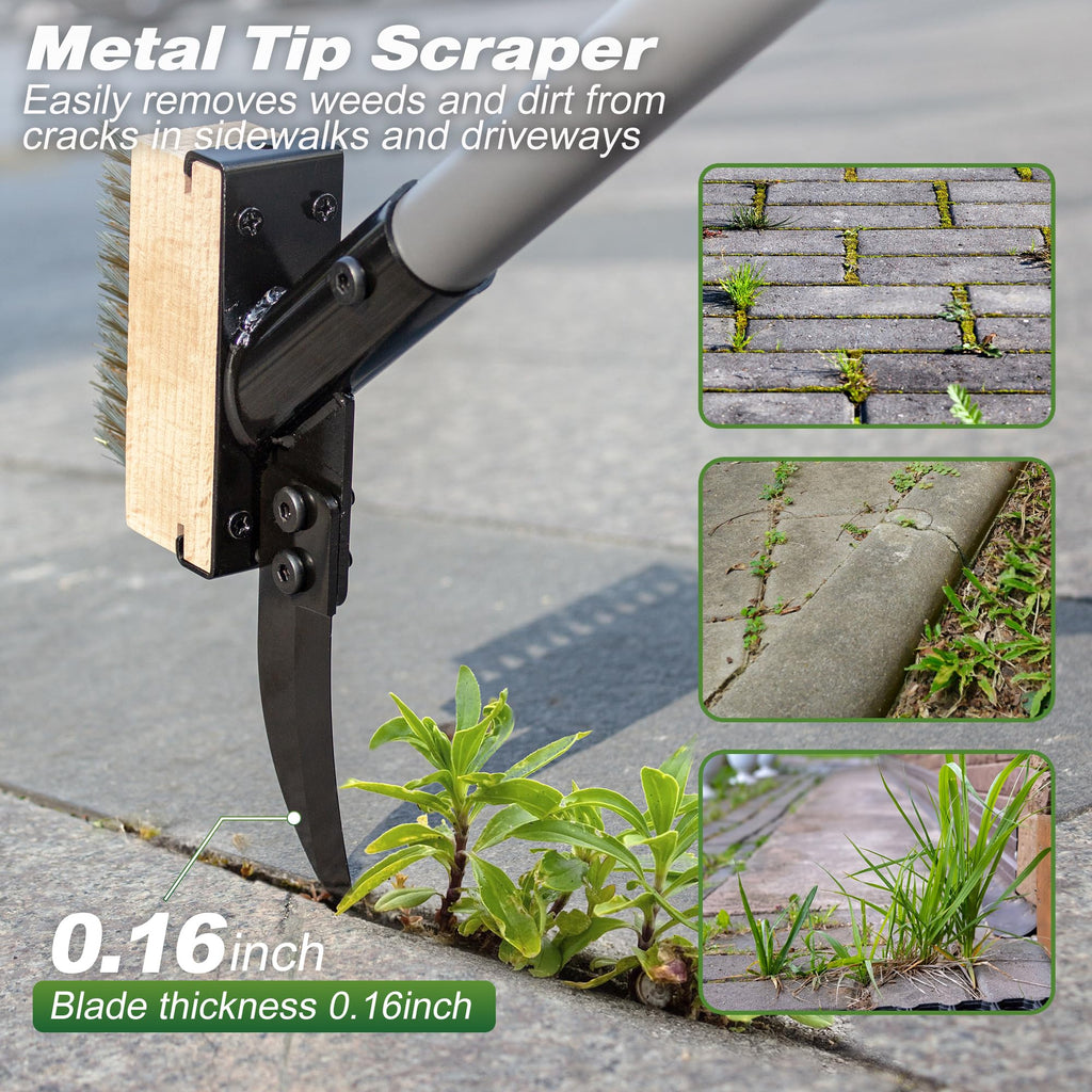 Walensee 66.5in Adjustable 3-in-1 Crack Weeder & Moss Remover Brush Tool