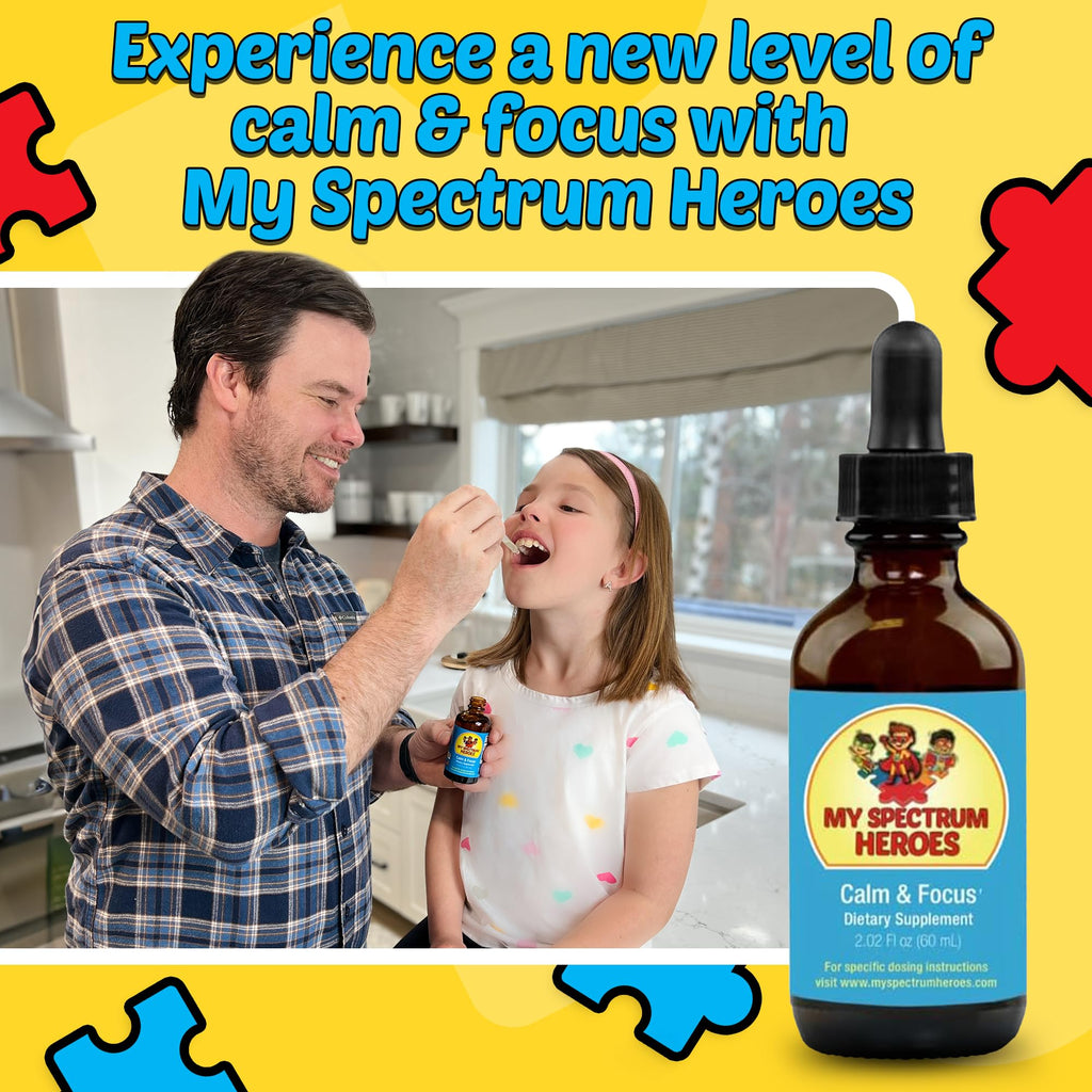 My Spectrum Heroes Calm & Focus Supplement Drops - Brain Support with L-theanine, GABA, Huperzine A - Enhance Focus for Kids or Adults - Boost Concentration for Kids & Teens - 2.02 FL oz. (60 ml)