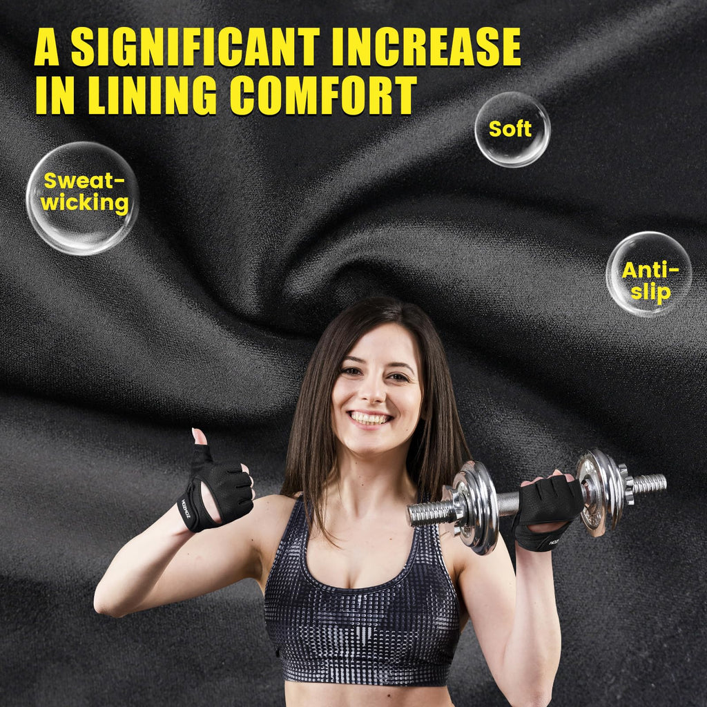HOZMOZ Ventilated Weight Lifting Gloves, Thick Padded Workout Gym Gloves with Full Palm Protection & Grip & Shock Absorption for Women & Men's Fitness Exercise Training