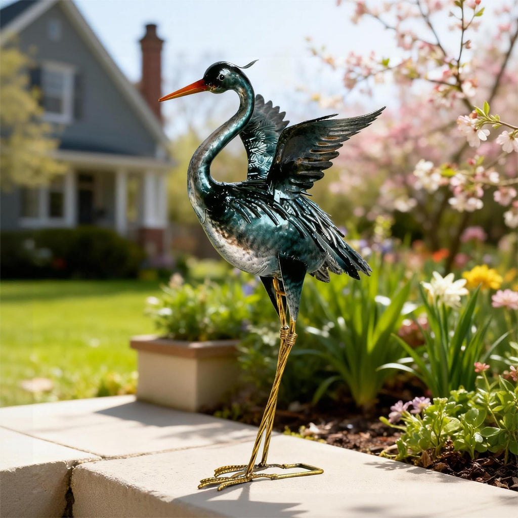 chisheen Crane Garden Statue Metal Heron Outdoor Decor Yard Art Bird Gift
