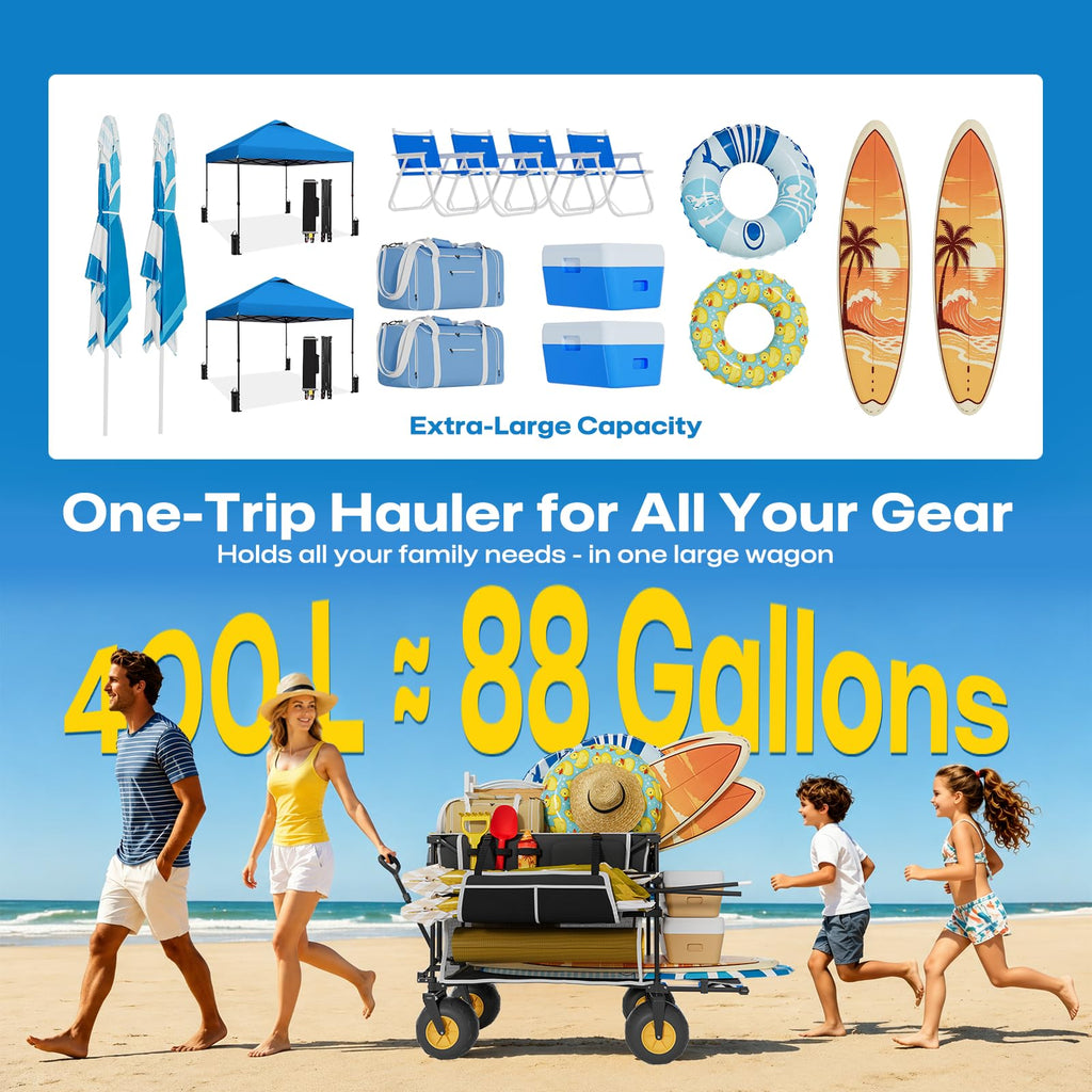 VELUVIA 400L Double Decker Beach Wagon with Big Balloon Wheels for Sand