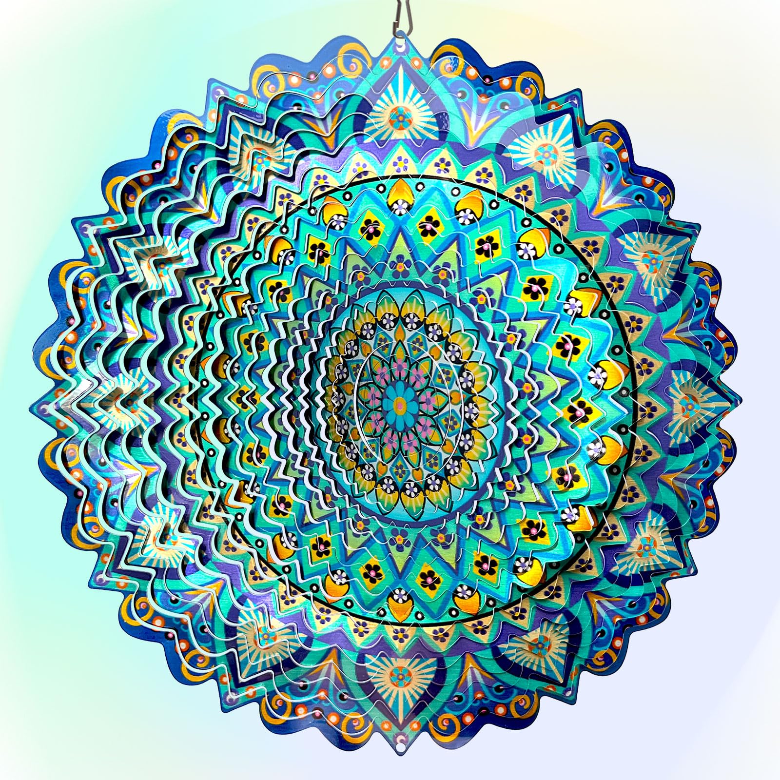Hippolytusiart Wind Spinner Mandala Peacock Blue Ocean,12Inch Stainless Steel Wind Spinners Outdoor,Gifts for Women,Mother,Men,Father,Holidays,3D Kinetic Yard Art Decorations,Christmas Garden Decor