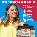 1200mg Berberine Herbal Health Capsules Support Heart and Cardiovascular Health, Help Maintain Healthy Cholesterol, Triglyceride, Blood Sugar Levels, Supports Digestion, Boosts Metabolism, 60 Capsules