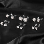 ALEXCRAFT Silver Stud Earrings for Women, Sterling Silver Cubic Zirconia Halo Stud Earrings Set Round Heart Square Diamond Studs Valentines Earrings Pack, 6 Pairs