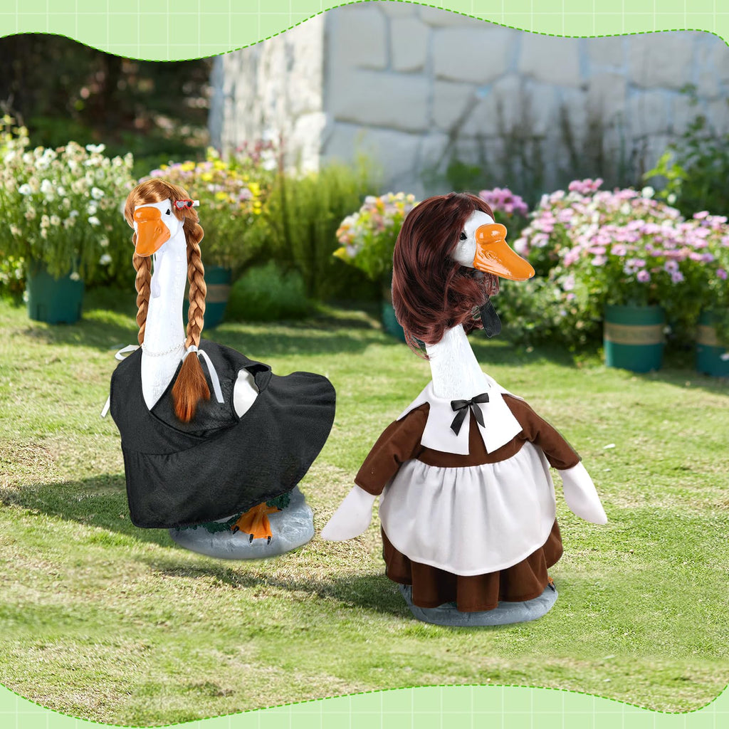 Tawd 4 Pcs Porch Goose Wigs for 17/23" Statues, Braided Lawn Goose Costume with Secure Clips for Outdoor Garden Patio Yard Decoration